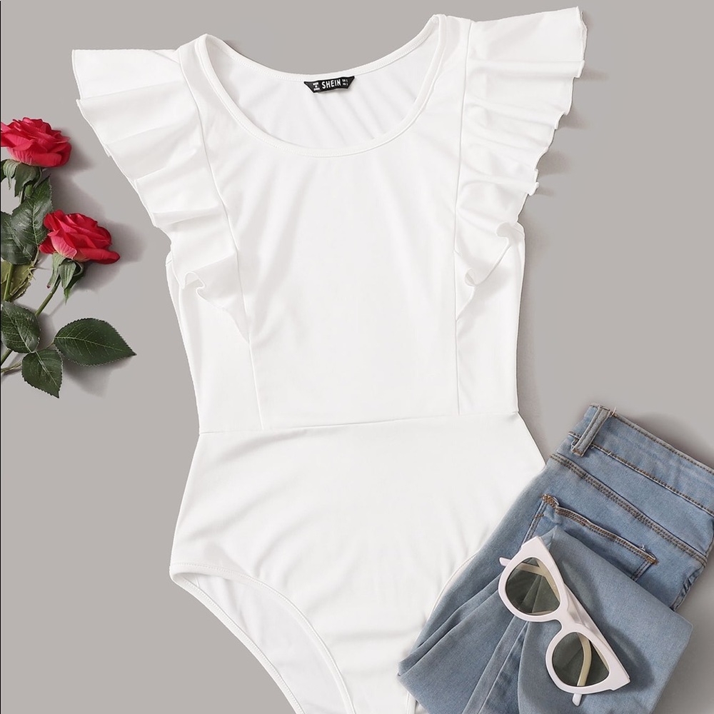 White ruffled bodysuit